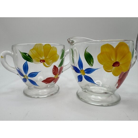 Vintage Bartlett Collins Creamer Sugar Bowl Floral Yellow Blue Gay Fad 50’s Vtg - Picture 1 of 9